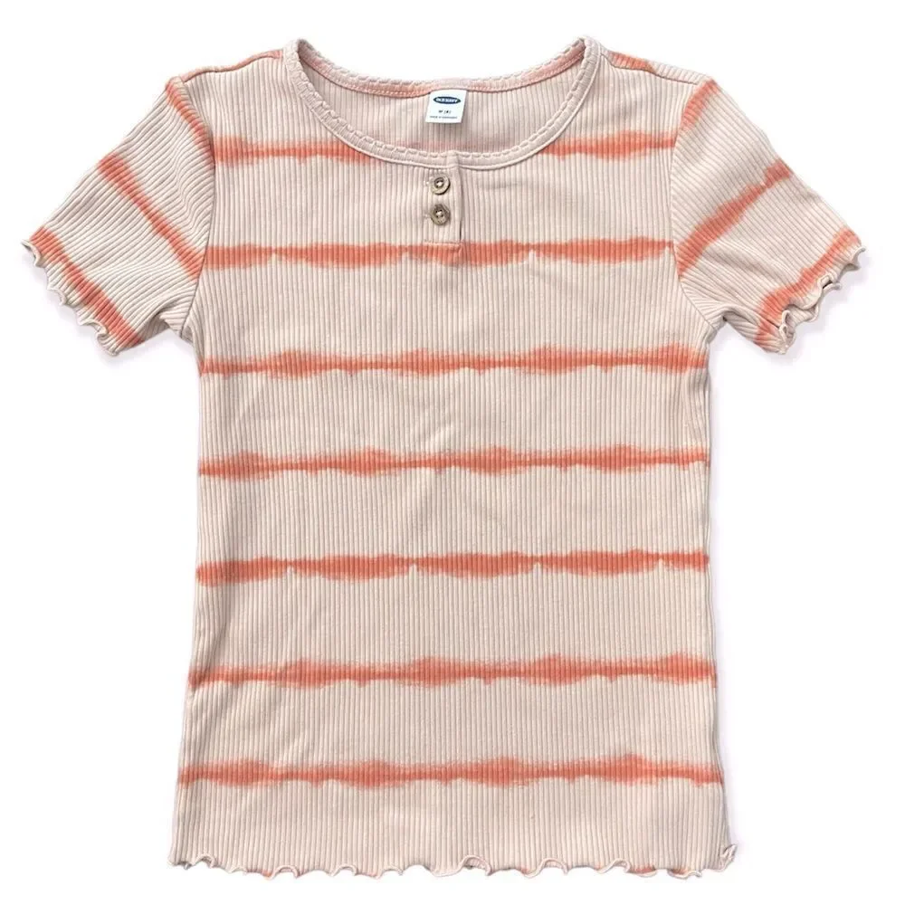 Old Navy Girl’s Orange Tie-Dye Striped Pullover Ribbed Short Sleeve Top Size 8